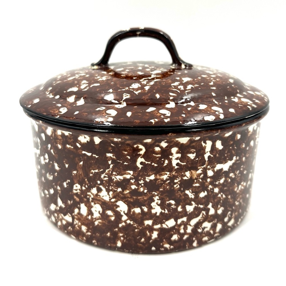 Stangl Town & Country Covered Casserole Dutch Oven Soup Pot Brown Spongeware Vtg